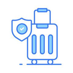 Security shield on attache case denoting vector of luggage security, luggage insurance icon