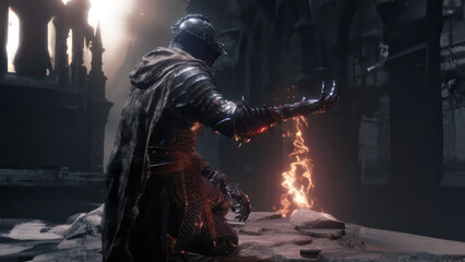Knight Resting at a Bonfire © JEROME