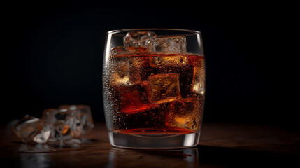 Close-up glass of cola with ice cubes. Al generated