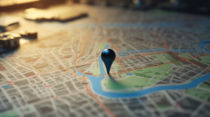 Gps map pointer on map realistic. Navigation concept. Al generated