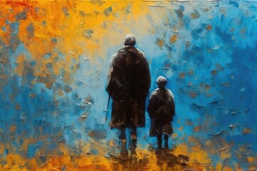 World grandparents day. Grandmother and grandfather. Happy family, fun times with children, cheerful old age. Merry hugs, smiles, joy in the family. Young and old generation. Generative AI. 