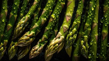 ripe asparagus with water droplets background. Neural network AI generated