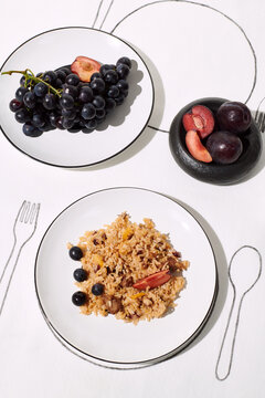 Pilaf with meat and dried fruits