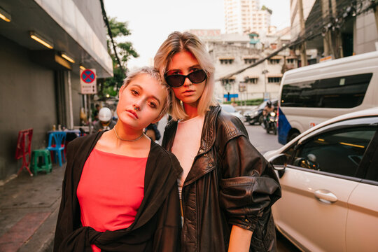 Two Woman Portrait On The Street In Bangkok 