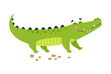 Happy Green Crocodile or Gator Animal with Sharp Teeth Vector Illustration