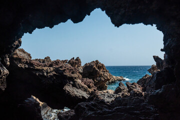 Cave in the Muelle de Orchilla on the southwest coast of El Hierro. Canary Islands