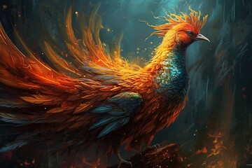 Fototapeta premium art illustration of rebirth of phoenix firebird. AI generative