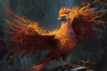 Fototapeta premium art illustration of rebirth of phoenix firebird. AI generative