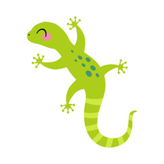 Happy Green Lizard with Tail and Paws Crawling Vector Illustration