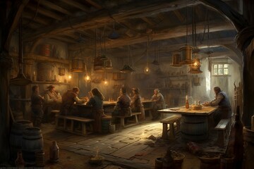 Obraz na płótnie Canvas art illustration of medieval tavern. AI generative