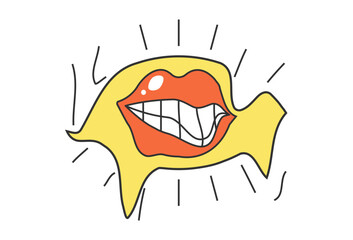 Retro groovy melted eye with pink lipstick female mouth. Psychedelic hippie style bizarre design. Vintage hippy crazy melting liquid kiss pupil EPS sticker. Abstract 60s, 70s trendy y2k trippy pop art