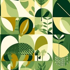 Fototapeta premium Minimalist Green Vector Pattern with Leaves and Plants