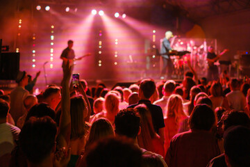 Fototapeta na wymiar People gathering near stage during concert