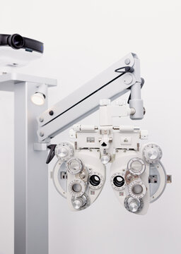 White refractor phoropter in optical office