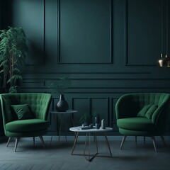 Home interior living room mock-up with green armchairs, Ai Generated