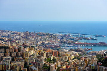  urban panorama of Genoa and its port Genoa Italy