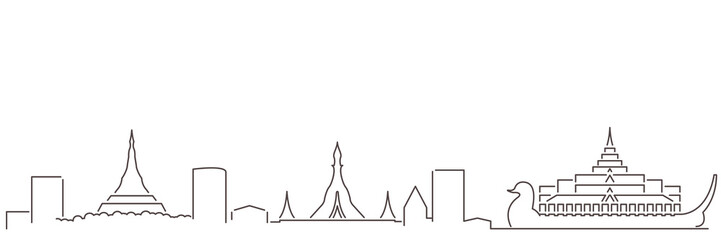 Yangon Dark Line Simple Minimalist Skyline With White Background