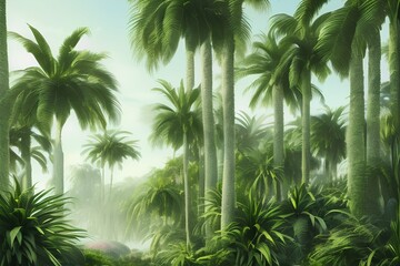 Fototapeta premium Watercolor palm tree in green color isolated on white background. Vintage banana trees. Floral tropical jungle. , photo-realistic - generative ai