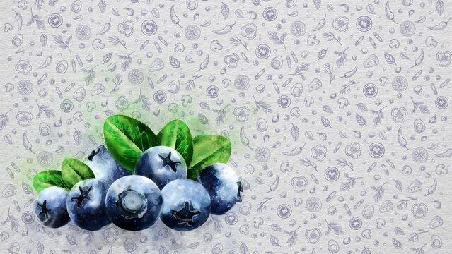 Watercolor Fruits and Vegetables. Blueberries. Text and Price can be Written on the Right Side or Top Side of the Image. Nutritional Values can be Written. Or Logo can be Put. 11.