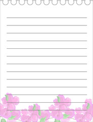 Page for notes with pink bougainvillea on a white background. Vector illustration for notebooks, page decoration. Copy space.