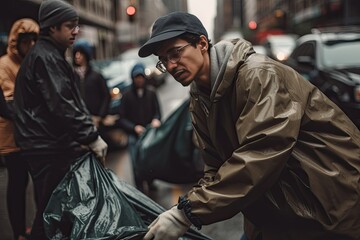 Volunteers cleaning the streets of trash and pollution