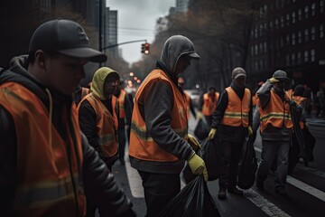 Volunteers cleaning the streets of trash and pollution