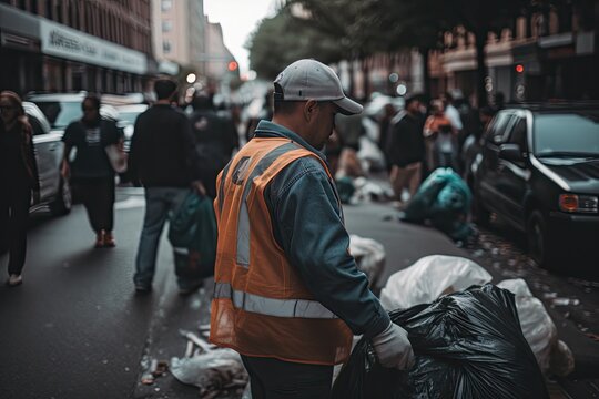 Volunteers cleaning the streets of trash and pollution