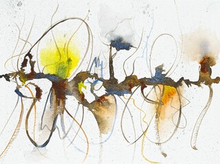 A mixed media abstract drawing in acrylic, watercolor and ink.