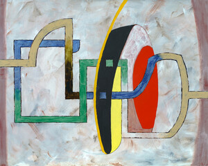 An abstract painting with an industrial feel to it.