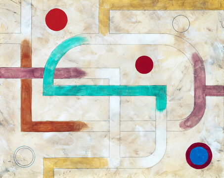 An abstract painting with an industrial feel to it.