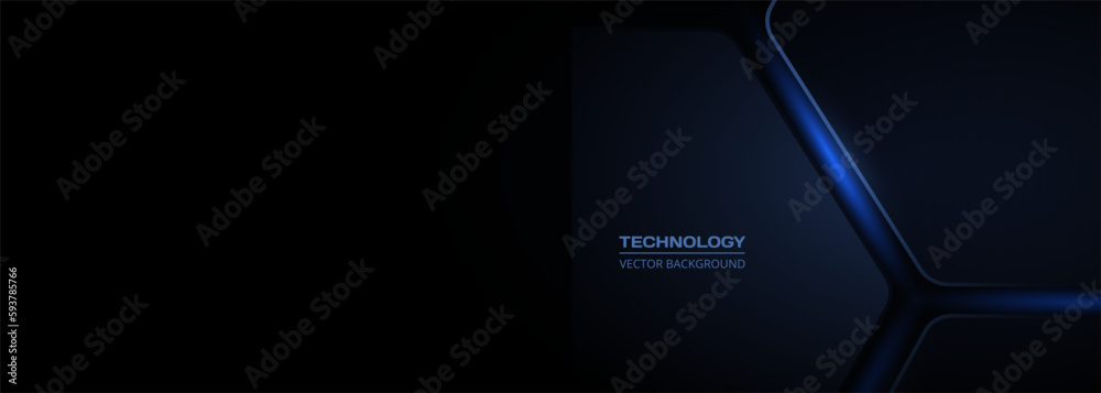 Aufkleber Dark blue 3D vector hexagonal technology abstract background. Abstract modern technology futuristic wide banner with black 3D honeycomb shapes. Vector illustration