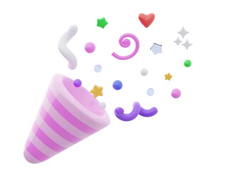 3d poppers wedding with flying confetti for party, birthday and new year Streamers for celebration, occasions Plasticine cartoon minimal style 3D rendering illustration