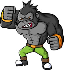 a big and strong gorilla wearing green pants and shoes, ready to fight