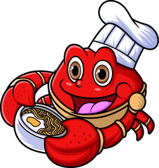 the mascot character of a cute crab works as a professional chef was carrying bowls of very tasty noodles