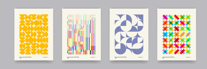 Geometric pattern background, vector abstract contemporary art poster. Multicolored yellow, blue, red and green color, trendy pattern backgrounds set. Modern op-art