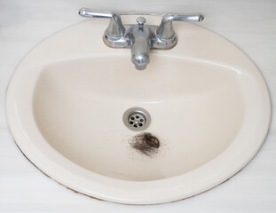 Messy hair clump in sink