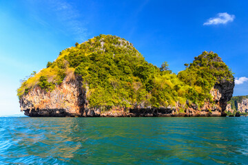 Huge cliff rock in azure water, Ko Rang Nok, Ao Phra Nang Beach, Ao Nang, Krabi, Thailand
