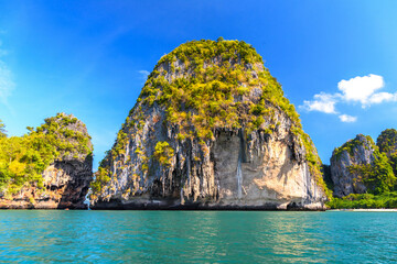 Huge cliff rock in azure water, Ko Rang Nok, Ao Phra Nang Beach, Ao Nang, Krabi, Thailand