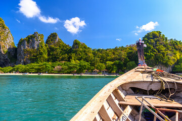 Boat bow in the sea near Ao Phra Nang Beach, Ao Nang, Krabi, Thailand