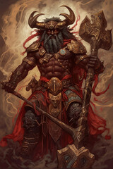 Fantastic very powerful and muscular African god or warrior yielding an axe and wearing tribal clothes - Made using generative AI tools