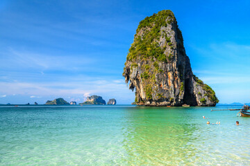 Huge cliff rock in azure water, Ko Rang Nok, Ao Phra Nang Beach, Ao Nang, Krabi, Thailand