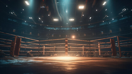 In the fighting cage. Interior view of sport arena. Al generated - obrazy, fototapety, plakaty