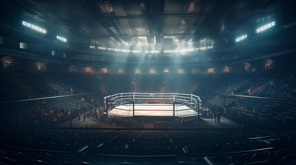Fototapeta na wymiar In the fighting cage. Interior view of sport arena. Al generated