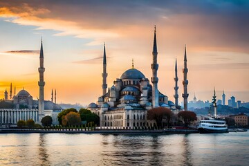 Obraz premium Istanbul's Blue Mosque and Skyline Sultan Ahmed's Grand Ottoman Mosque