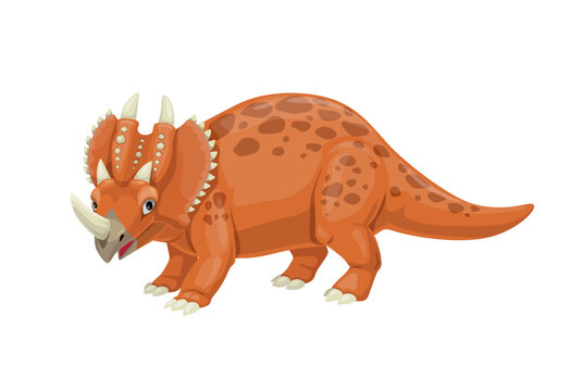 Cartoon Centrosaurus dinosaur character. Prehistoric animal, , extinct lizard or reptile funny mascot. Mesozoic era herbivorous dinosaur with horns and skin frill isolated vector cute personage