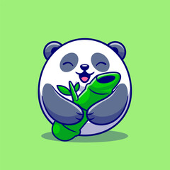 Cute Panda Holding Bamboo Cartoon Vector Icon Illustration. Animal Nature Icon Concept Isolated Premium Vector. Flat Cartoon Style
