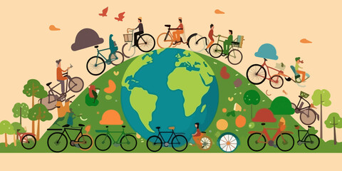 Flat illustration celebrating World Bicycle Day
