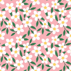 spring blooming flowers seamless pattern - vector illustration