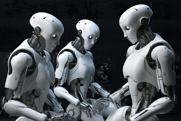 Obraz premium robots interacting Generative AI 