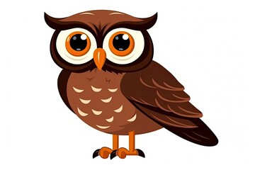 Naklejka premium brown owl with orange eyes perched on a white background. Generative AI
